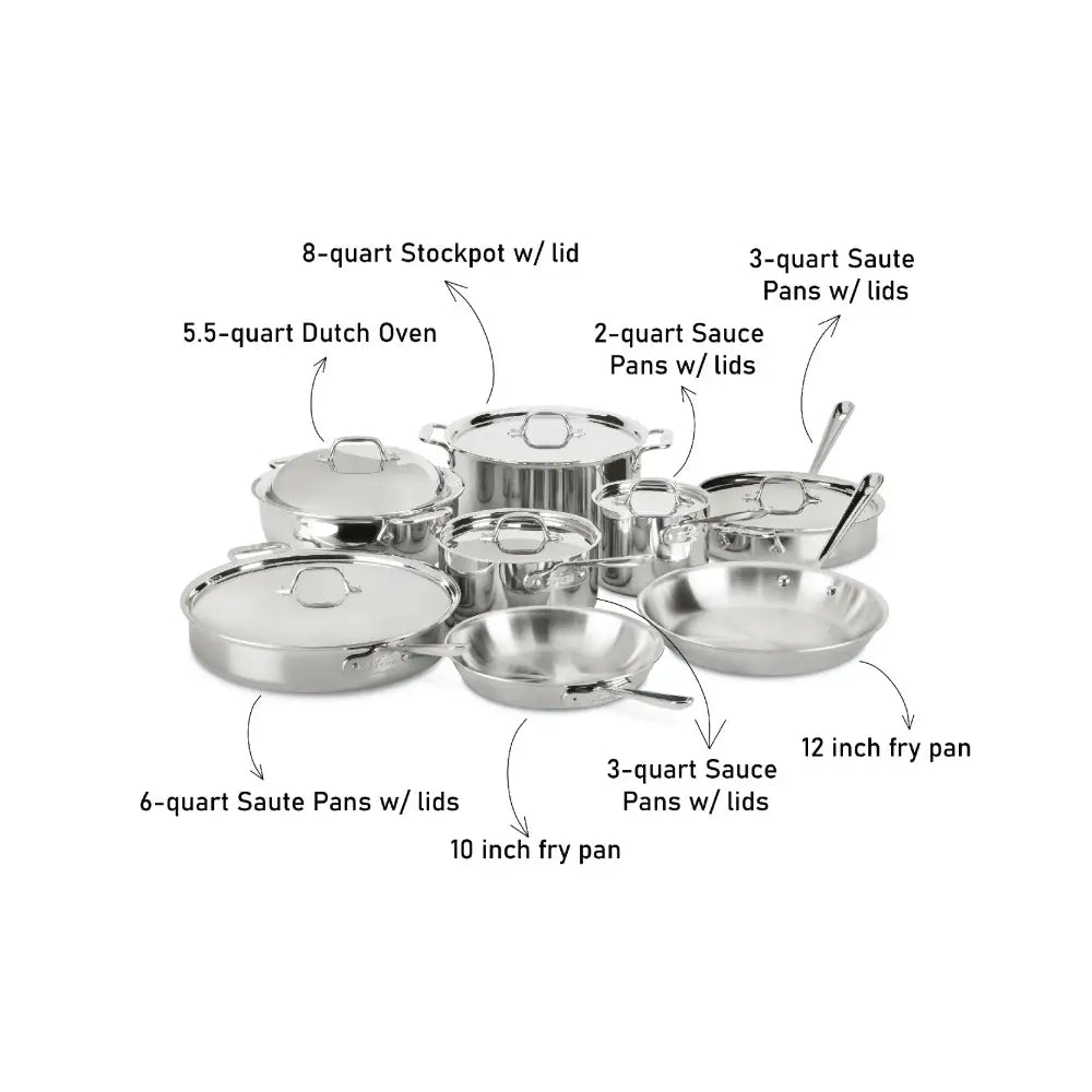 D3 Stainless 3-ply Bonded Cookware Set, 14 piece Set